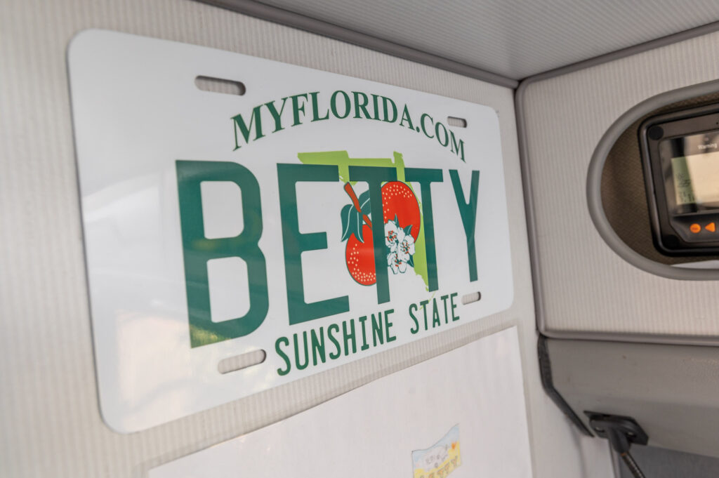 Betty sign in VW camper