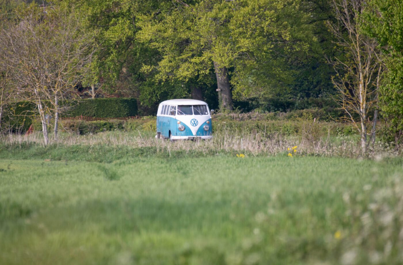 VW Splitscreen Camper in fields