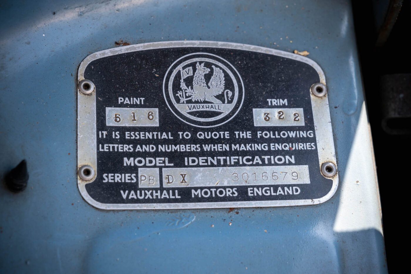 Vauxhall Cresta PB identification plate