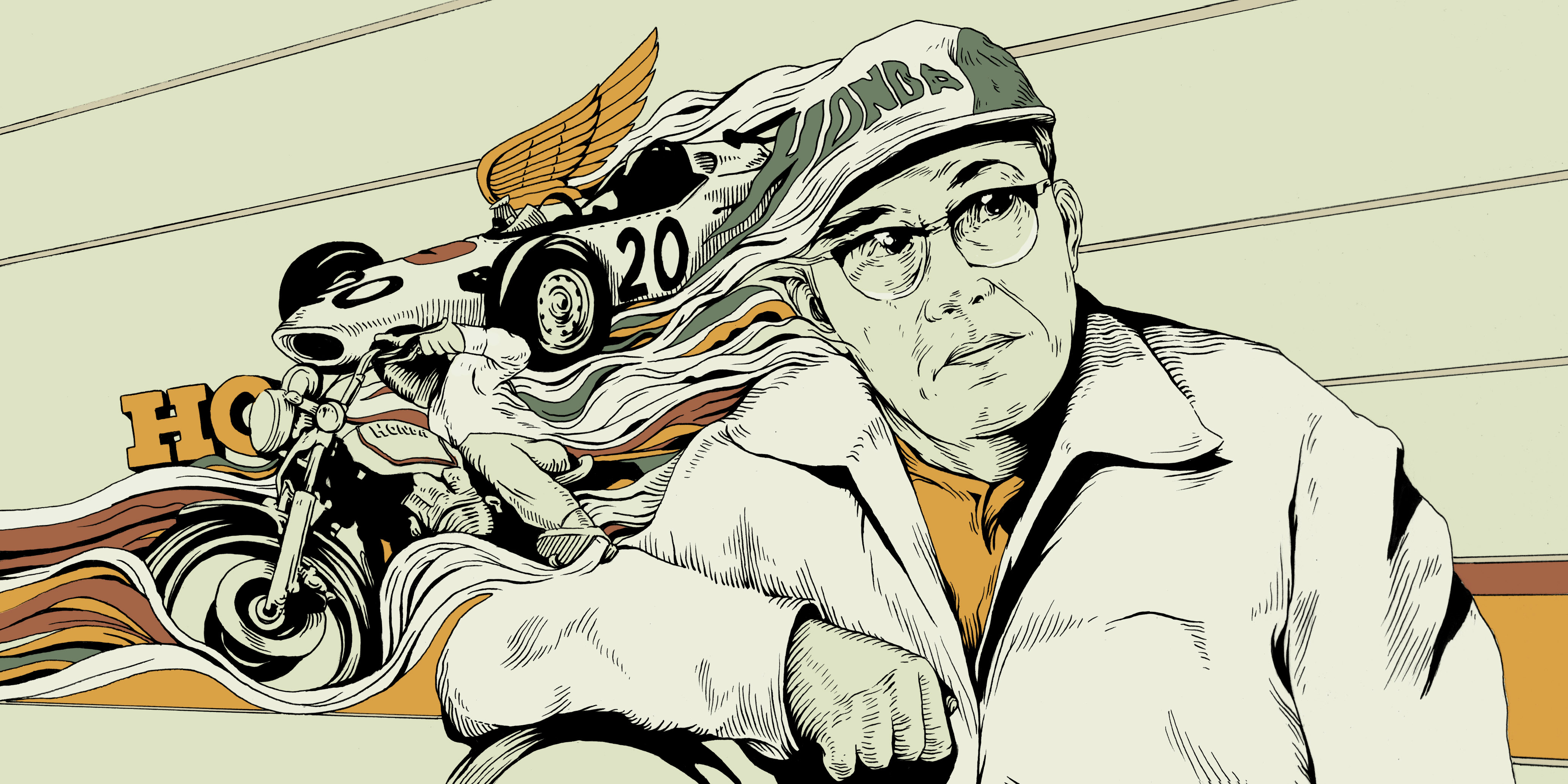Soichiro Honda; original artwork by Joe Wilson commissioned for Influx 2011