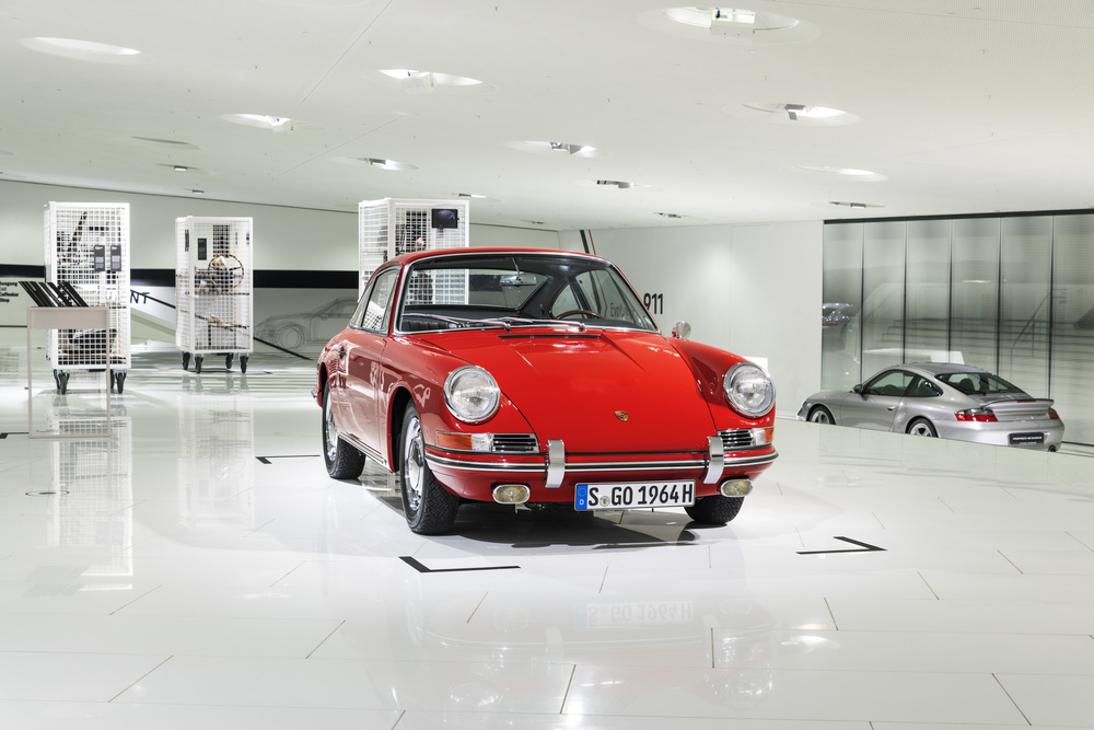 Porsche 911 in a showroom