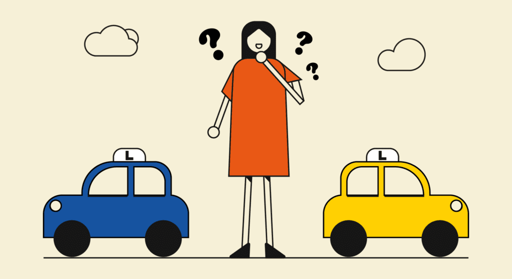 Illustration of person choosing between two driving instructors