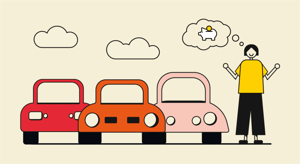 Illustration of teen driver choosing car