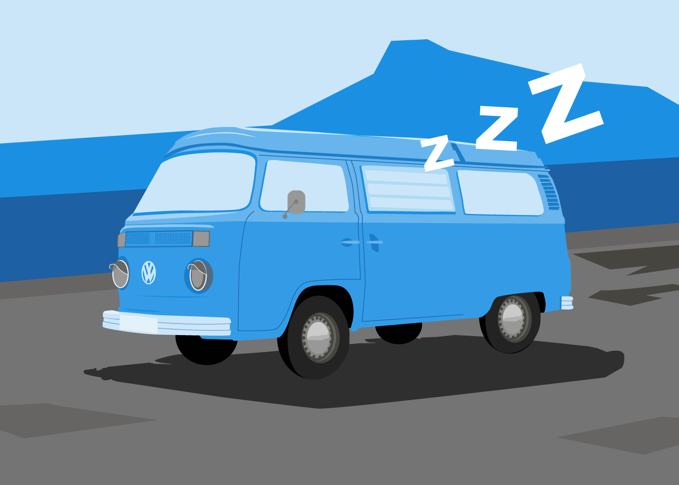 Illustration of a VW camper with sleep z's coming from it, denoting the best cars to sleep in